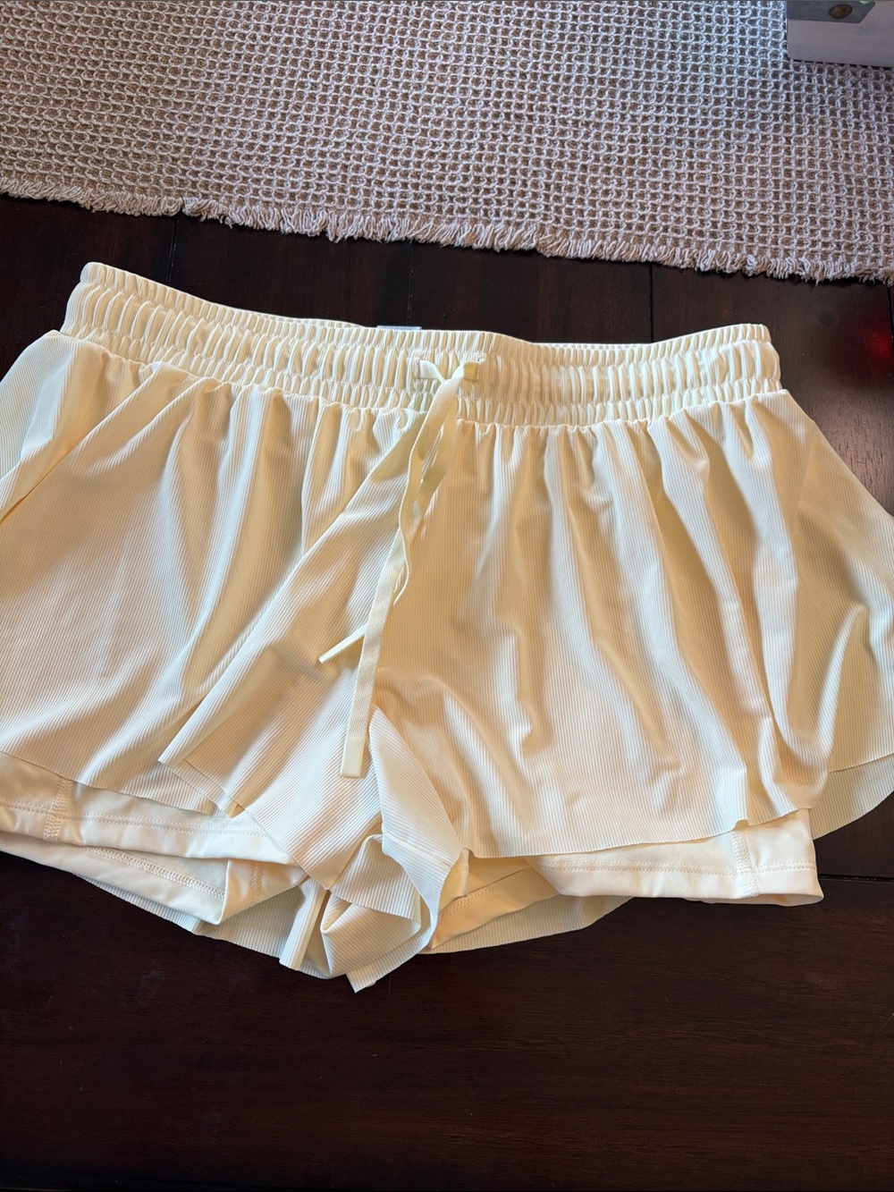 Light Yellow Ruffled Athletic Shorts with Drawstring